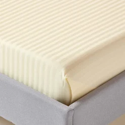 Homescapes Drap plat satin rayé en coton égyptien 330 fils jaune pâle, 180x290 cm - Hot