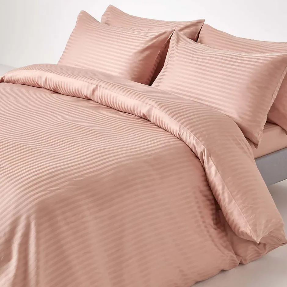 Homescapes Drap plat satin rayé en coton égyptien 330 fils taupe, 180x290 cm - Online
