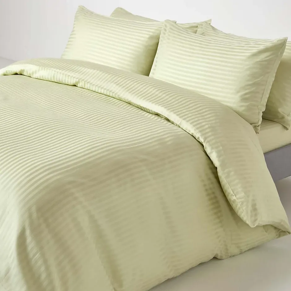 Homescapes Drap plat satin rayé en coton égyptien 330 fils vert sauge, 275x275 cm - Best