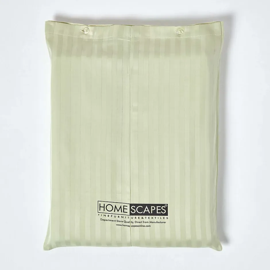 Homescapes Drap plat satin rayé en coton égyptien 330 fils vert sauge, 275x275 cm - Best