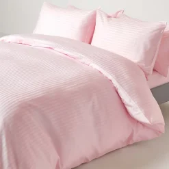 Homescapes Drap plat satin rayé en coton égyptien 330 fils rose, 270x300 cm - Sale