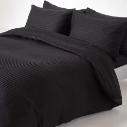 Homescapes Drap plat satin rayé en coton égyptien 330 fils noir, 230x255 cm -