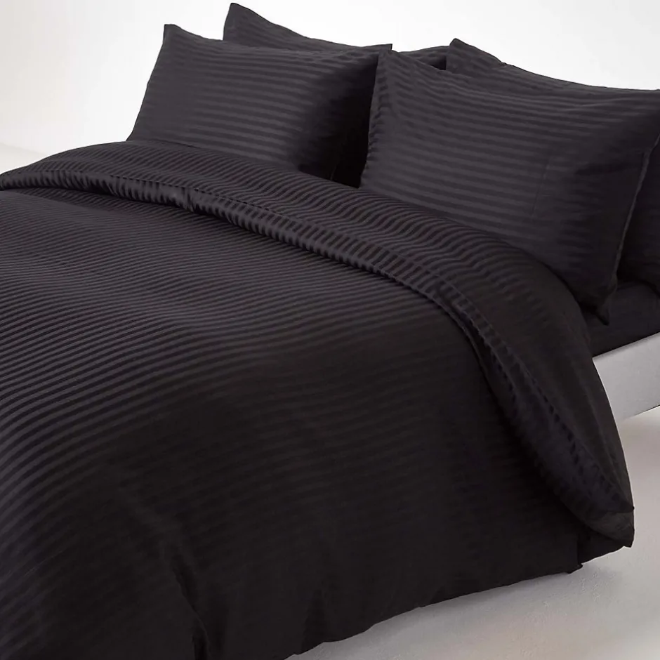 Homescapes Drap plat satin rayé en coton égyptien 330 fils noir, 230x255 cm -