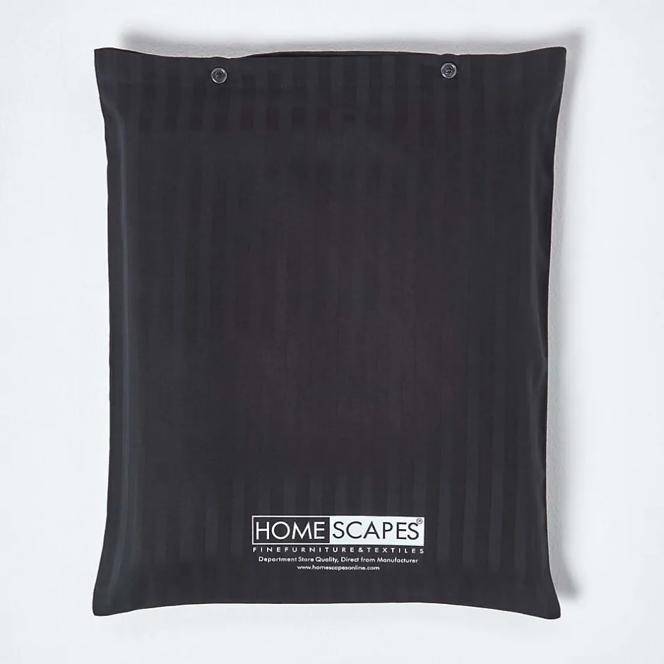 Homescapes Drap plat satin rayé en coton égyptien 330 fils noir, 230x255 cm -