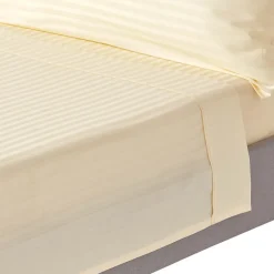 Homescapes Drap plat satin rayé en coton égyptien 330 fils jaune pâle, 240x300 cm - Hot