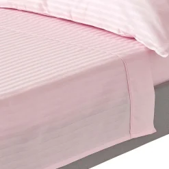 Homescapes Drap plat satin rayé en coton égyptien 330 fils rose, 240x300 cm -