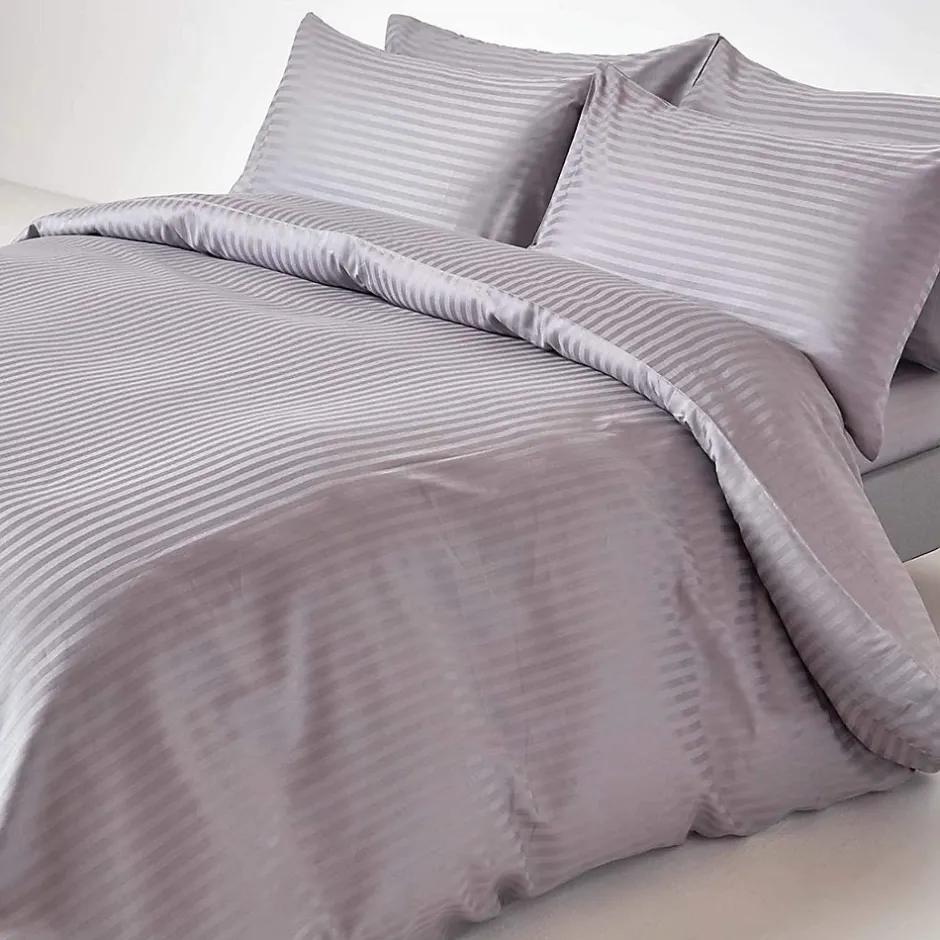 Homescapes Drap plat satin rayé en coton égyptien 330 fils gris, 180x290 cm - Outlet