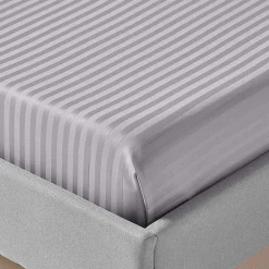 Homescapes Drap plat satin rayé en coton égyptien 330 fils gris, 180x290 cm - Outlet