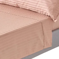 Homescapes Drap plat satin rayé en coton égyptien 330 fils taupe, 178x255 cm -