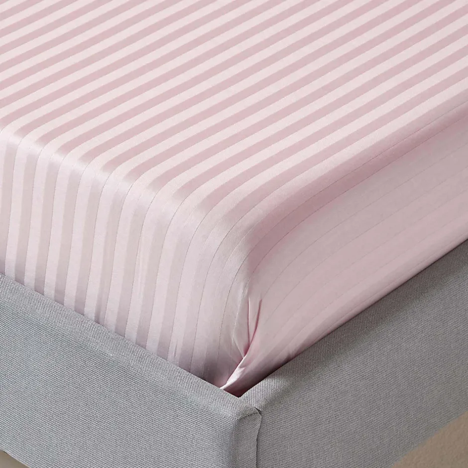 Homescapes Drap plat satin rayé en coton égyptien 330 fils violet, 275x275 cm -