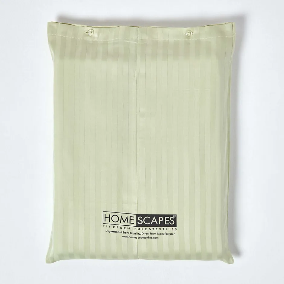 Homescapes Drap plat satin rayé en coton égyptien 330 fils vert sauge, 178x255 cm -