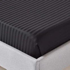 Homescapes Drap plat satin rayé en coton égyptien 330 fils noir, 275x275 cm - Outlet