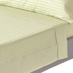 Homescapes Drap plat satin rayé en coton égyptien 330 fils vert sauge, 230x255 cm - Sale