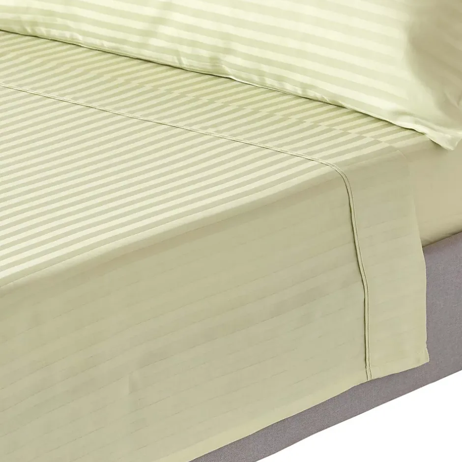 Homescapes Drap plat satin rayé en coton égyptien 330 fils vert sauge, 230x255 cm - Sale