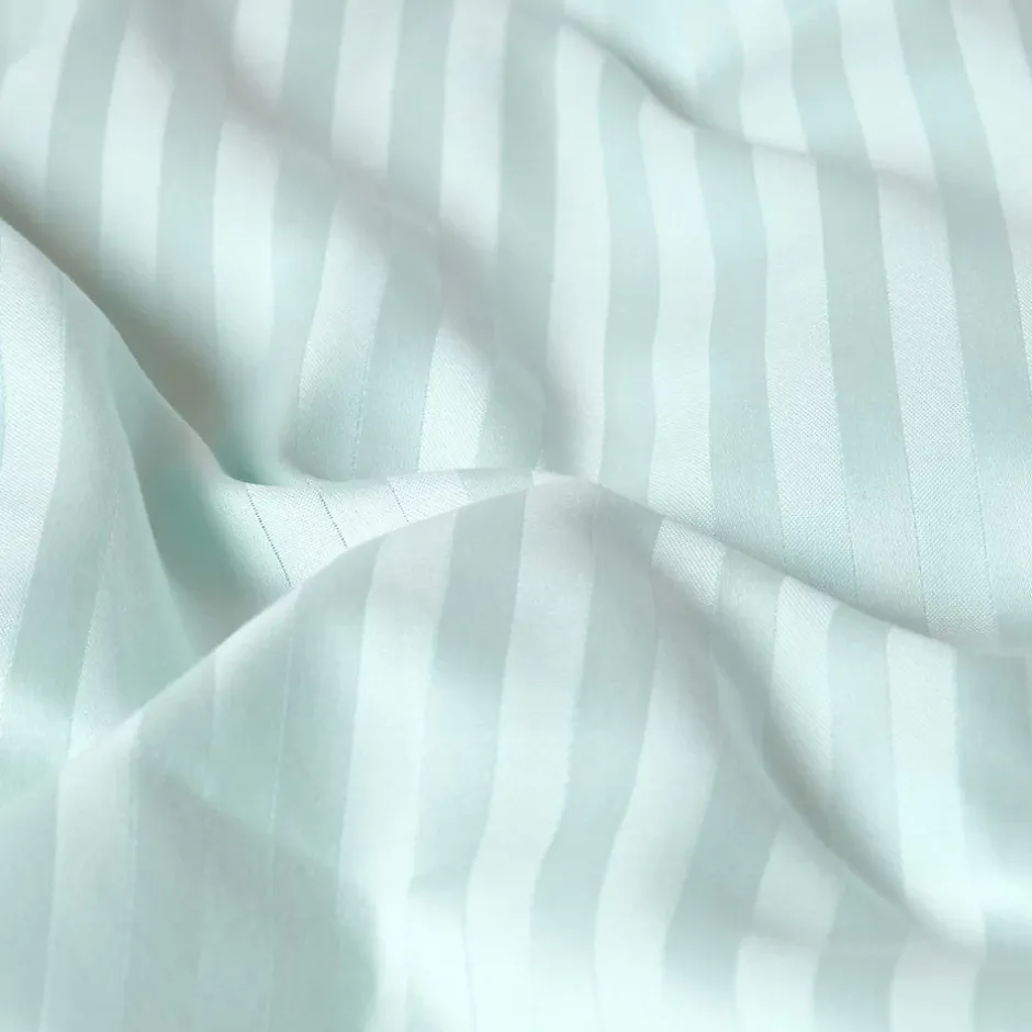 Homescapes Drap plat satin rayé en coton égyptien 330 fils bleu, 275x275 cm - New