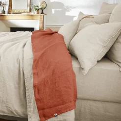 L'Effet Papillon Drap plat "Soline" toutes dimensions Lin lavé - Soline Paprika - 240 x 300 cm pour lit 2 places