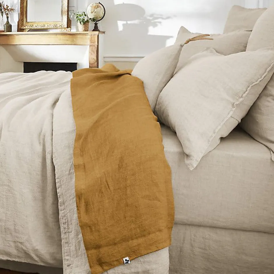 L'Effet Papillon Drap plat "Soline" toutes dimensions Lin lavé - Soline Caramel - 240 x 300 cm pour lit 2 places Sale