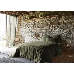 L'Effet Papillon Drap plat "Soline" toutes dimensions Lin lavé - Soline Thym - 270 x 300 cm pour lit King size