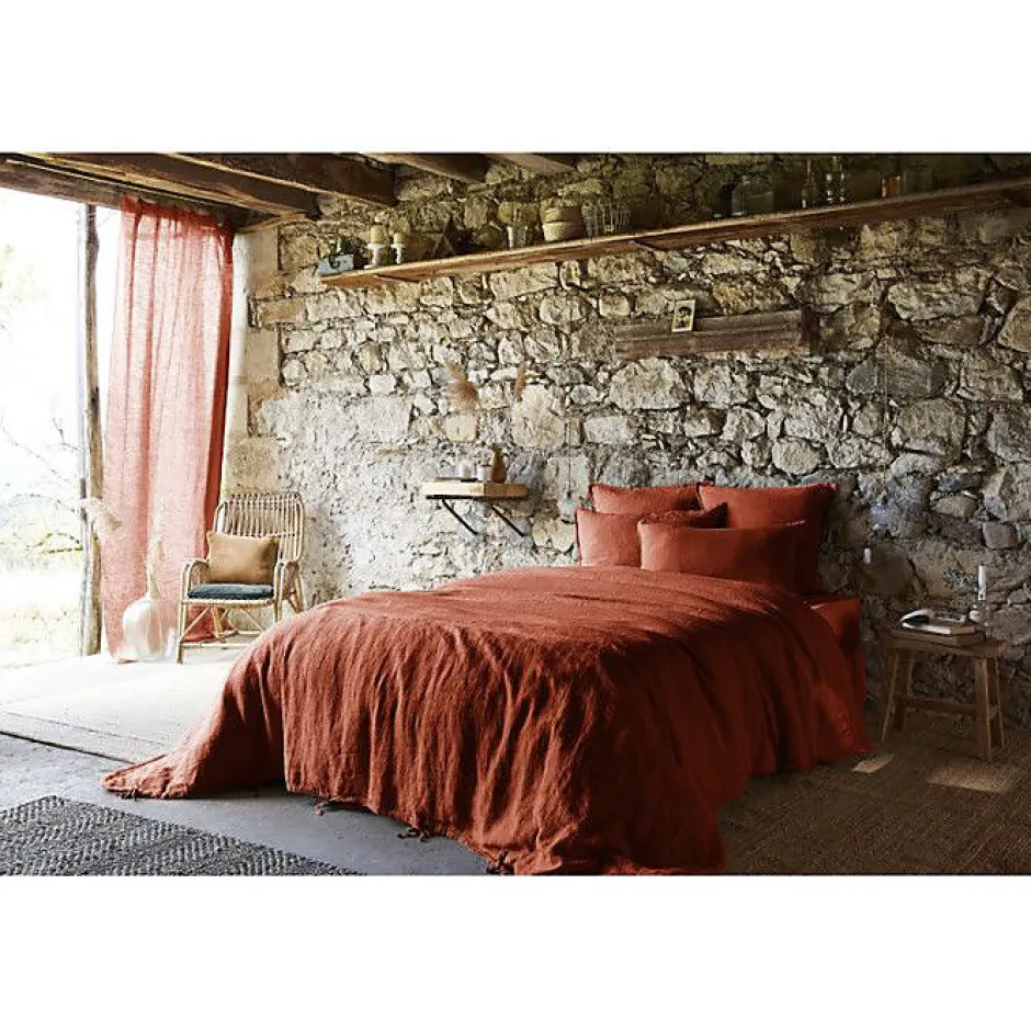 L'Effet Papillon Drap plat "Soline" toutes dimensions Lin lavé - Soline Paprika - 270 x 300 cm pour lit King size
