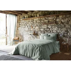 L'Effet Papillon Drap plat "Soline" toutes dimensions Lin lavé - Soline Eucalyptus - 270 x 300 cm pour lit King size