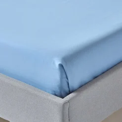 Homescapes Drap plat uni 100 % coton égyptien 200 fils bleu, 178x255 cm -