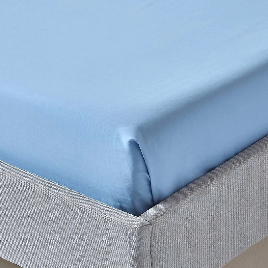 Homescapes Drap plat uni 100 % coton égyptien 200 fils bleu, 178x255 cm -