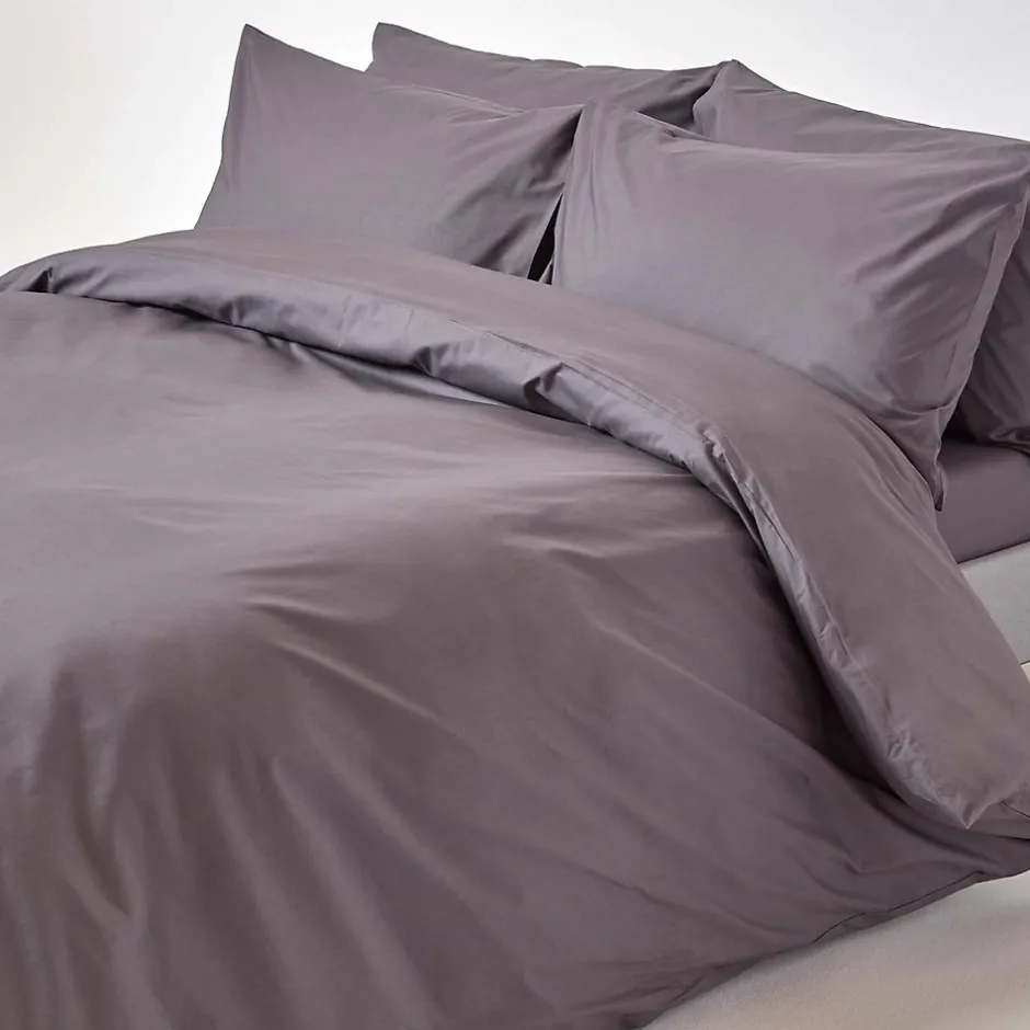 Homescapes Drap plat uni 100 % coton égyptien 200 fils gris foncé, 240x300 cm -