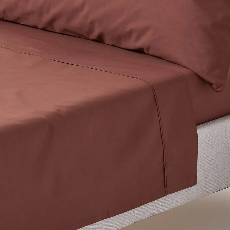 Homescapes Drap plat uni 100 % coton égyptien 200 fils marron chocolat, 240x300 cm -