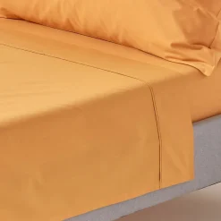 Homescapes Drap plat uni 100 % coton égyptien 200 fils jaune moutarde, 275x275 cm -