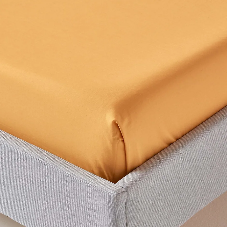 Homescapes Drap plat uni 100 % coton égyptien 200 fils jaune moutarde, 275x275 cm -