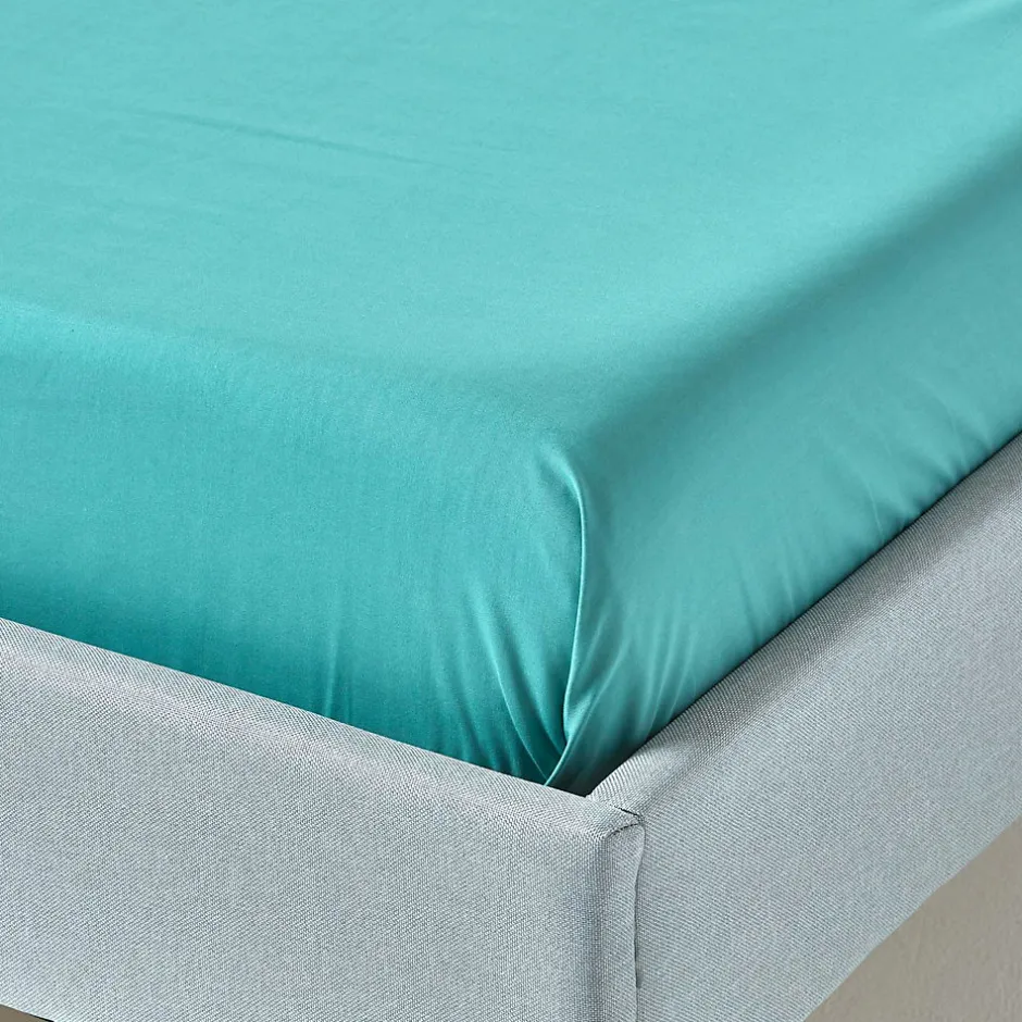 Homescapes Drap plat uni 100 % coton égyptien 200 fils bleu canard, 178x255 cm -