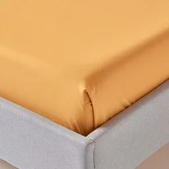 Homescapes Drap plat uni 100 % coton égyptien 200 fils jaune moutarde, 178x255 cm - Clearance