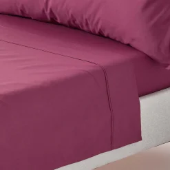 Homescapes Drap plat uni 100 % coton égyptien 200 fils bordeaux, 275x275 cm -