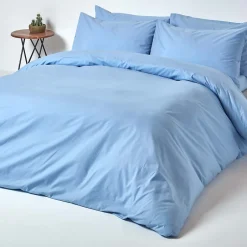 Homescapes Drap plat uni 100 % coton égyptien 200 fils bleu, 240x275 cm -