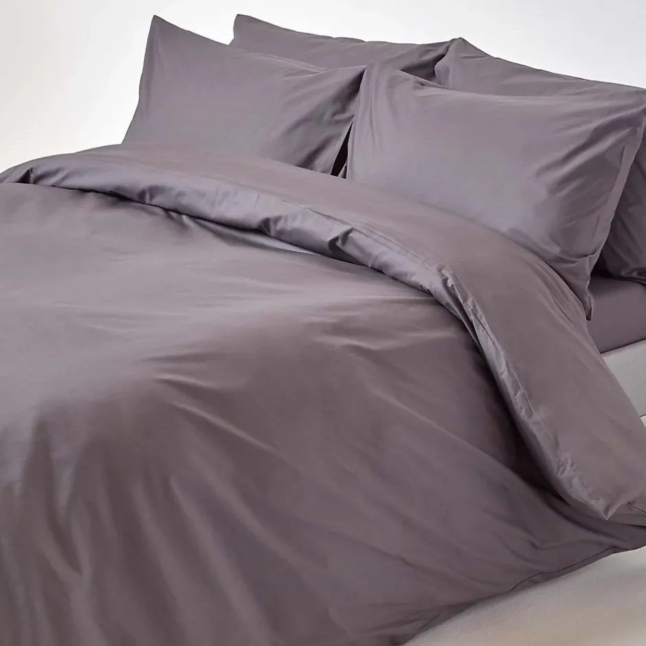 Homescapes Drap plat uni 100 % coton égyptien 200 fils gris foncé, 240x275 cm - Online