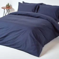 Homescapes Drap plat uni 100 % coton égyptien 200 fils bleu marine, 240x275 cm - Hot