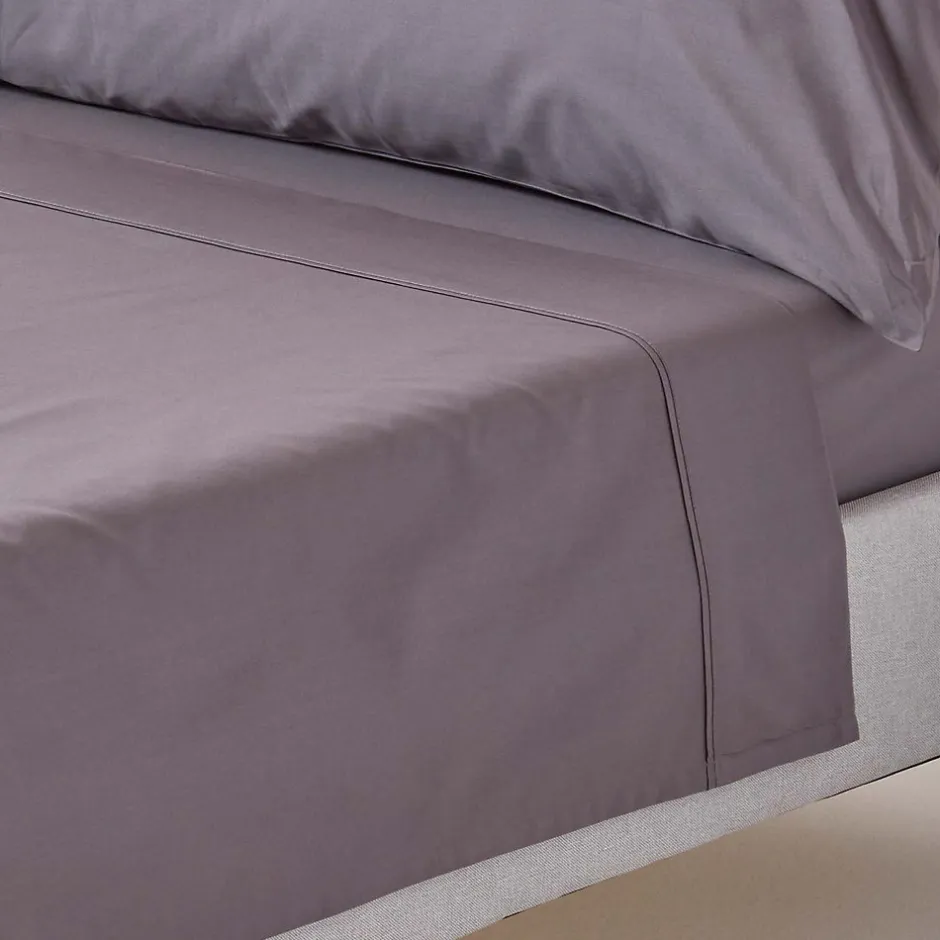 Homescapes Drap plat uni 100 % coton égyptien 200 fils gris foncé, 180x290 cm -