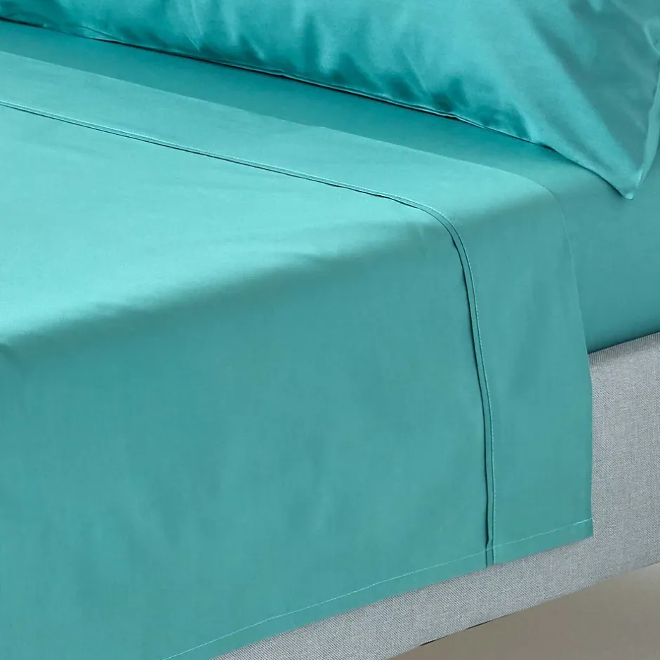 Homescapes Drap plat uni 100 % coton égyptien 200 fils bleu canard, 180x290 cm - Clearance