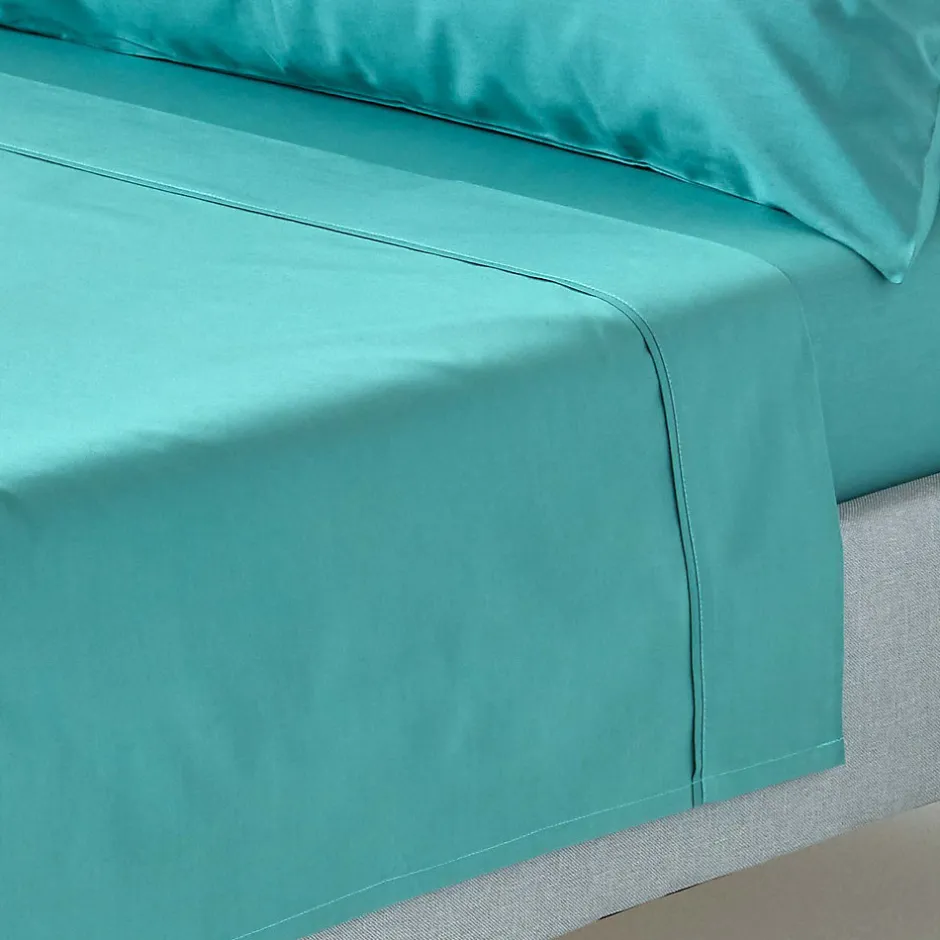 Homescapes Drap plat uni 100 % coton égyptien 200 fils bleu canard, 240x275 cm -