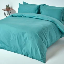 Homescapes Drap plat uni 100 % coton égyptien 200 fils bleu canard, 240x275 cm -