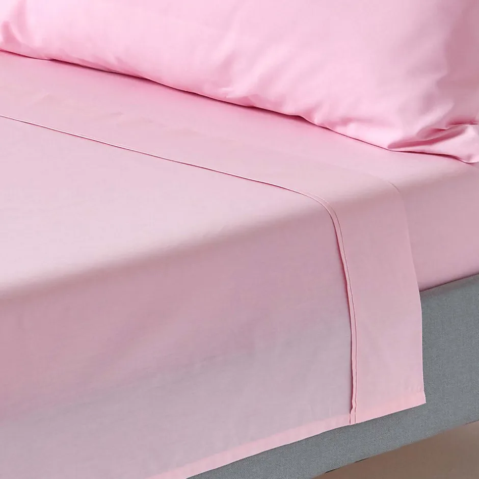 Homescapes Drap plat uni 100 % coton égyptien 200 fils rose, 230x255 cm -