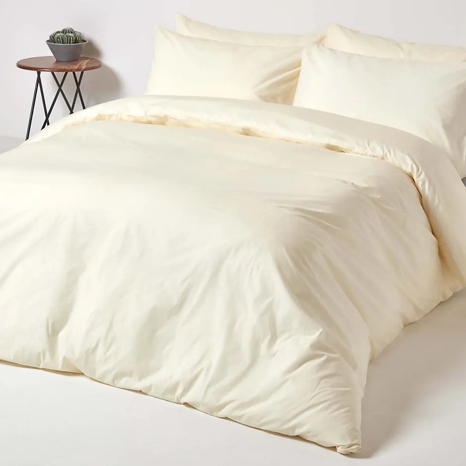 Homescapes Drap plat uni 100 % coton égyptien 200 fils ivoire, 230x255 cm -