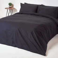 Homescapes Drap plat uni 100 % coton égyptien 200 fils noir, 230x255 cm - New