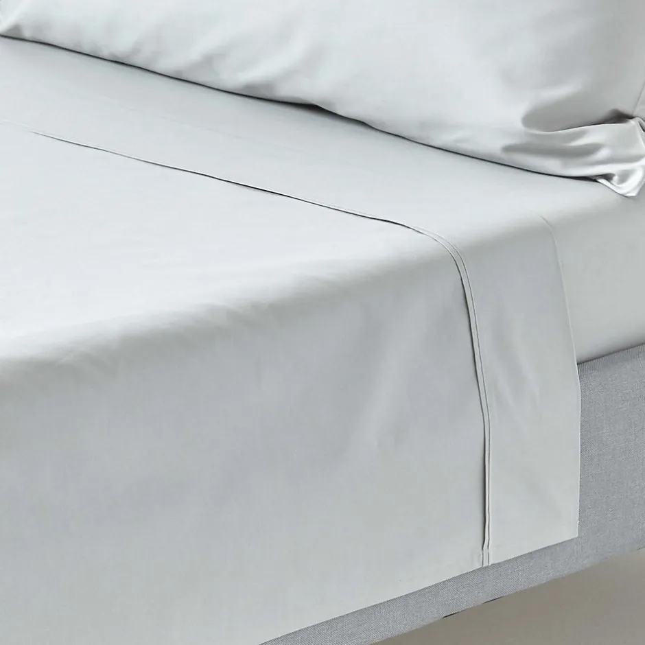 Homescapes Drap plat uni 100 % coton égyptien 200 fils gris argent, 180x290 cm -