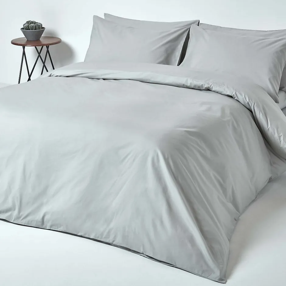 Homescapes Drap plat uni 100 % coton égyptien 200 fils gris argent, 180x290 cm -