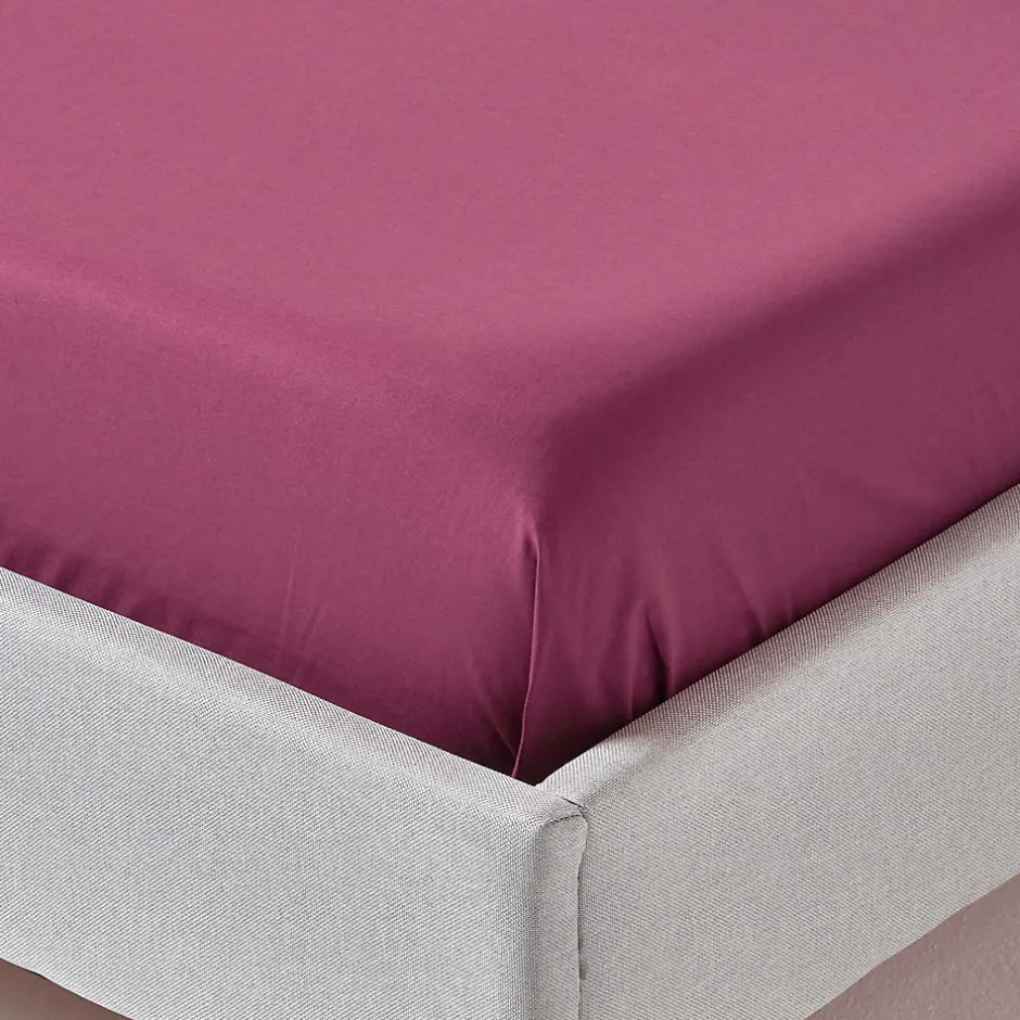 Homescapes Drap plat uni 100 % coton égyptien 200 fils bordeaux, 178x255 cm -