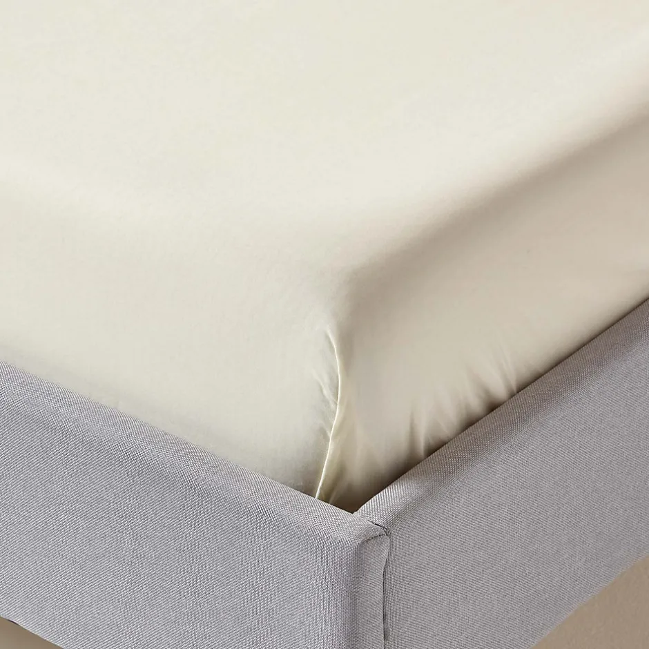 Homescapes Drap plat uni 100 % coton égyptien 200 fils ivoire, 180x290 cm - Hot