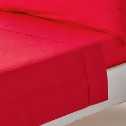 Homescapes Drap plat uni 100 % coton égyptien 200 fils rouge, 180x290 cm -