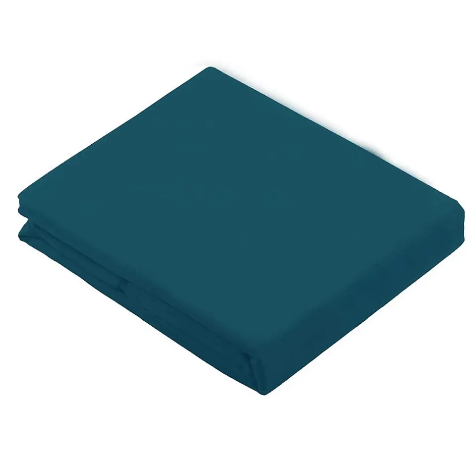 Tradilinge Drap Plat Uni en 100 % Coton (240x310 cm - Bleu Paon) Outlet