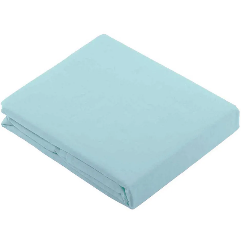 Tradilinge Drap Plat Uni en 100 % Coton (180x290 cm - Bleu ciel)